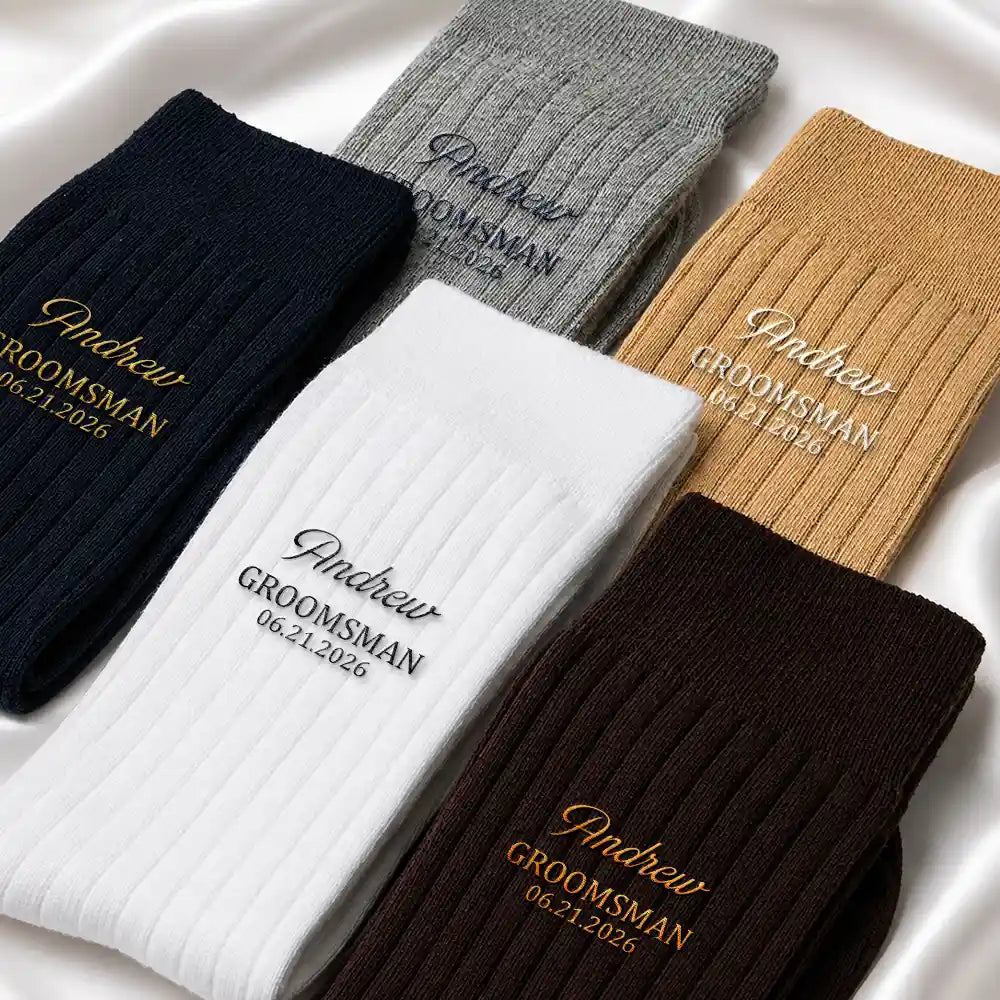 Gift For Men, Gift For Yourself, Wedding, Confident, Custom Text - Wedding Groom Best Man Groomsman - Personalized Embroidered Socks