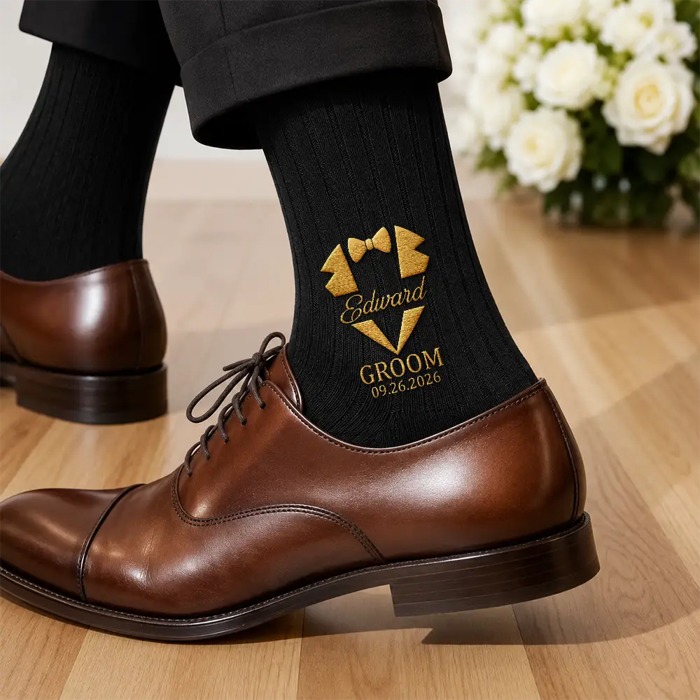 Gift For Men, Gift For Yourself, Wedding, Confident, Custom Text - Wedding Groom Best Man Groomsman - Personalized Embroidered Socks