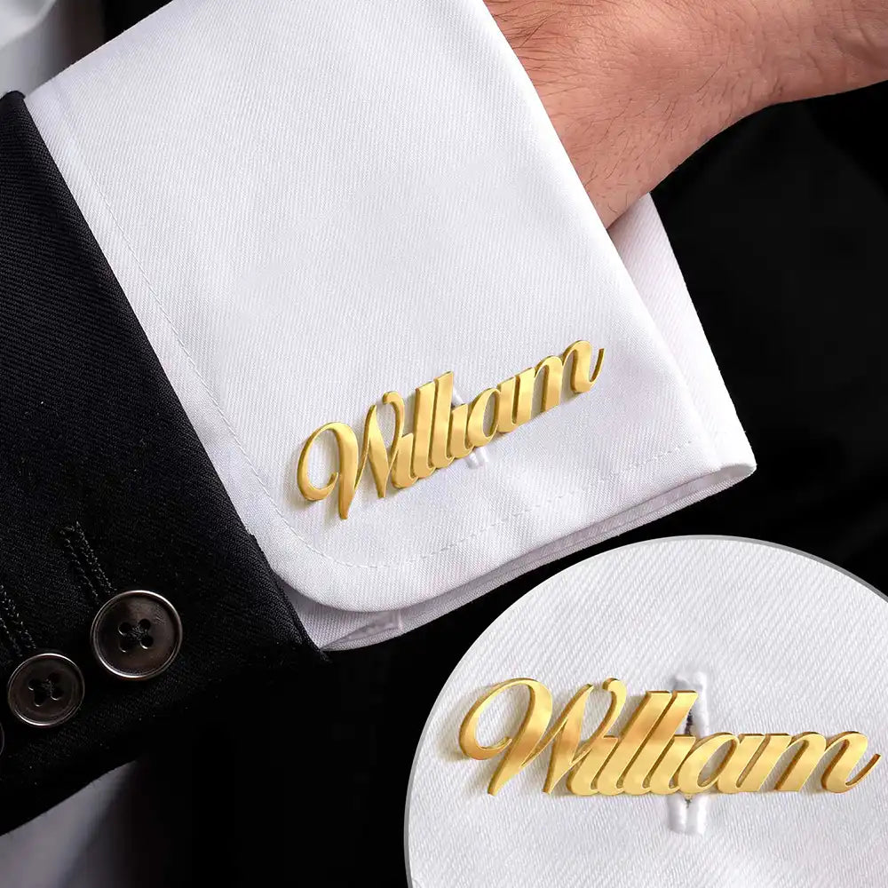Gift For Men,Romantic,Gift For Yourself,Wedding,Custom Text - Wedding Men Groomsman Simple Name - Personalized Cufflinks