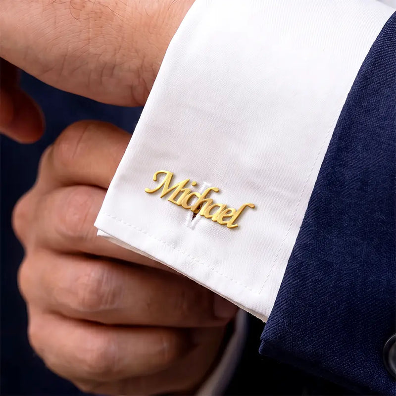 Gift For Men,Romantic,Gift For Yourself,Wedding,Custom Text - Wedding Men Groomsman Simple Name - Personalized Cufflinks