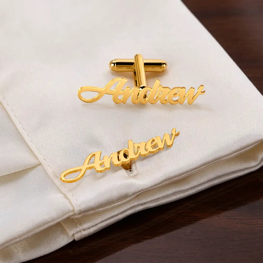 Gift For Men,Romantic,Gift For Yourself,Wedding,Custom Text - Wedding Men Groomsman Simple Name - Personalized Cufflinks