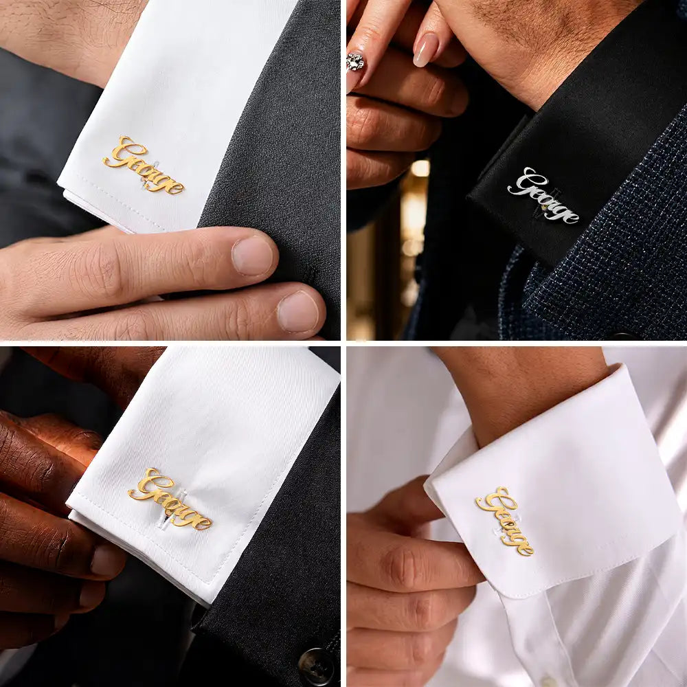 Gift For Men,Romantic,Gift For Yourself,Wedding,Custom Text - Wedding Men Groomsman Simple Name - Personalized Cufflinks