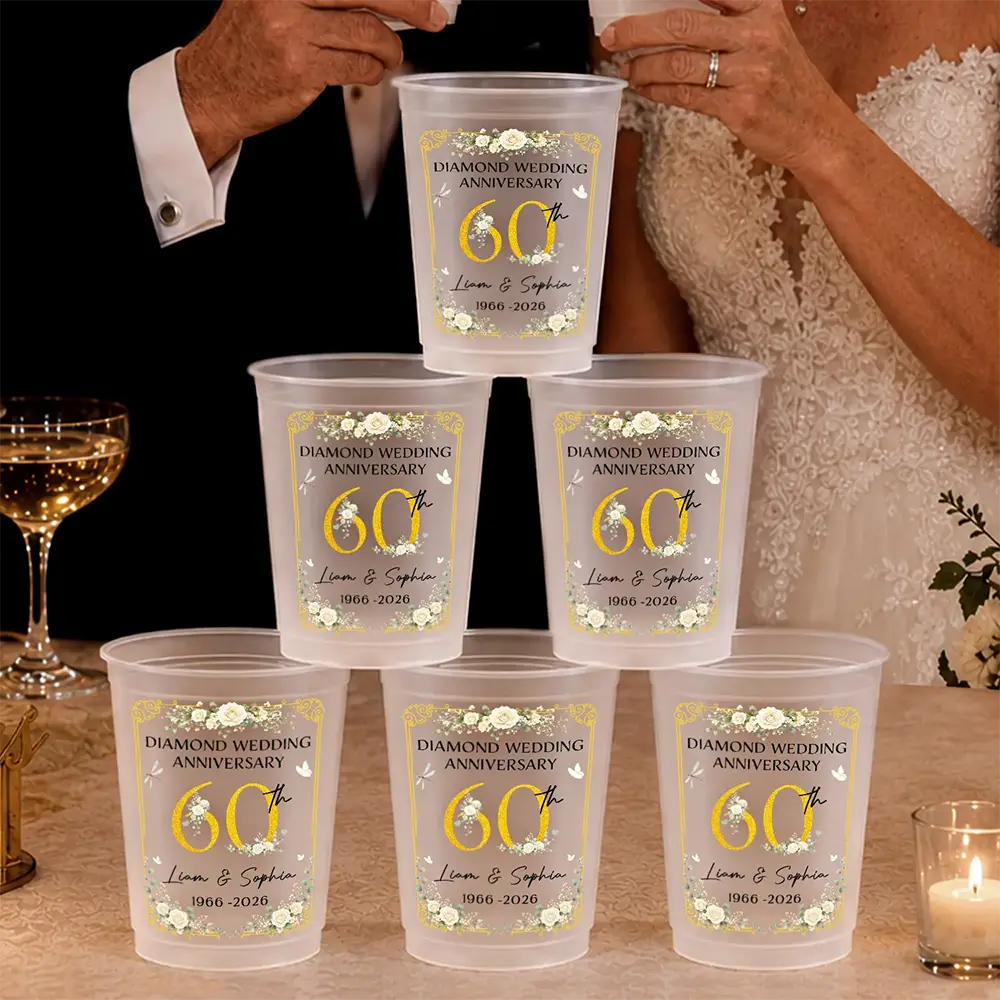 Wedding Ruby Silver Golden Diamond Anniversary - Personalized Frosted Cups