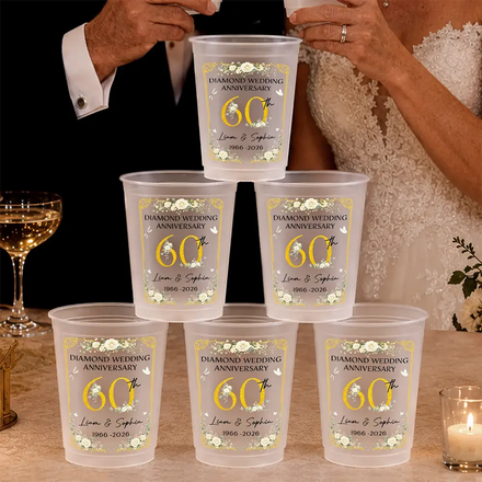 Wedding Ruby Silver Golden Diamond Anniversary - Personalized Frosted Cups