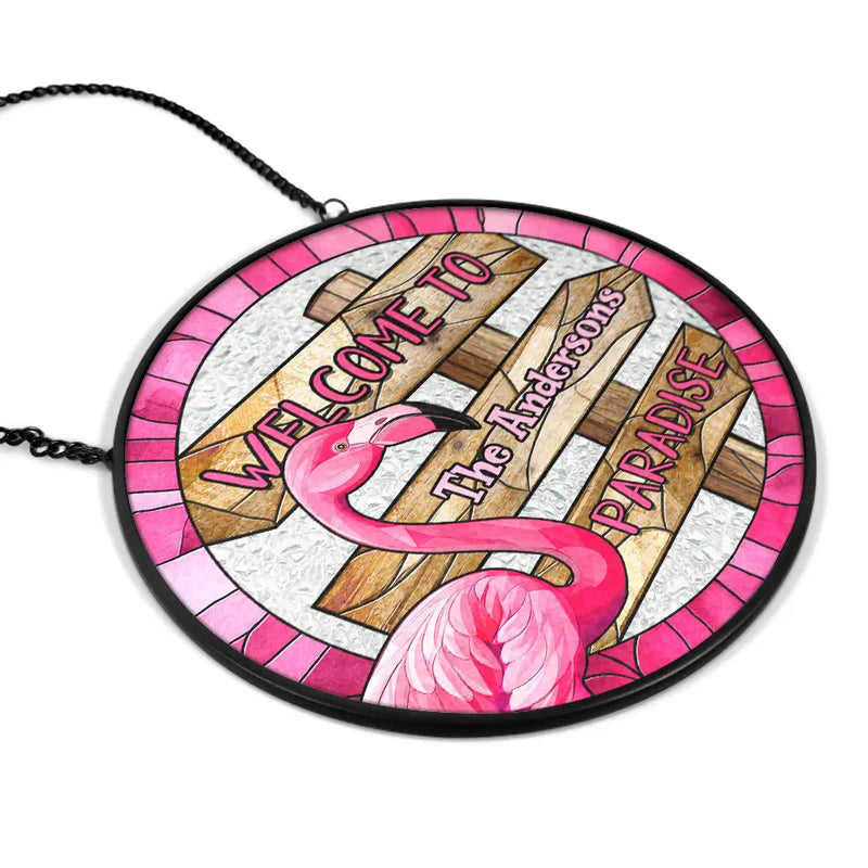 Gift For Couples,Gift For Wife,Gift For Husband,Gift For Boyfriend,Gift For Girlfriend,Gift For Yourself,Family,Summer,Beach - Welcome To Paradise - Personalized Stained Glass Window Hanging Suncatcher