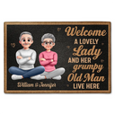 Gift For Couples, Old Couples, Funny, Gift For Husband, Gift For Wife - Welcome A Lovely Lady And A Grumpy Old Man Live Here 3D Effect - Personalized Doormat