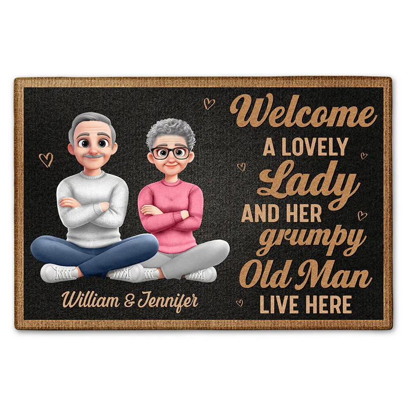 Gift For Couples, Old Couples, Funny, Gift For Husband, Gift For Wife - Welcome A Lovely Lady And A Grumpy Old Man Live Here 3D Effect - Personalized Doormat