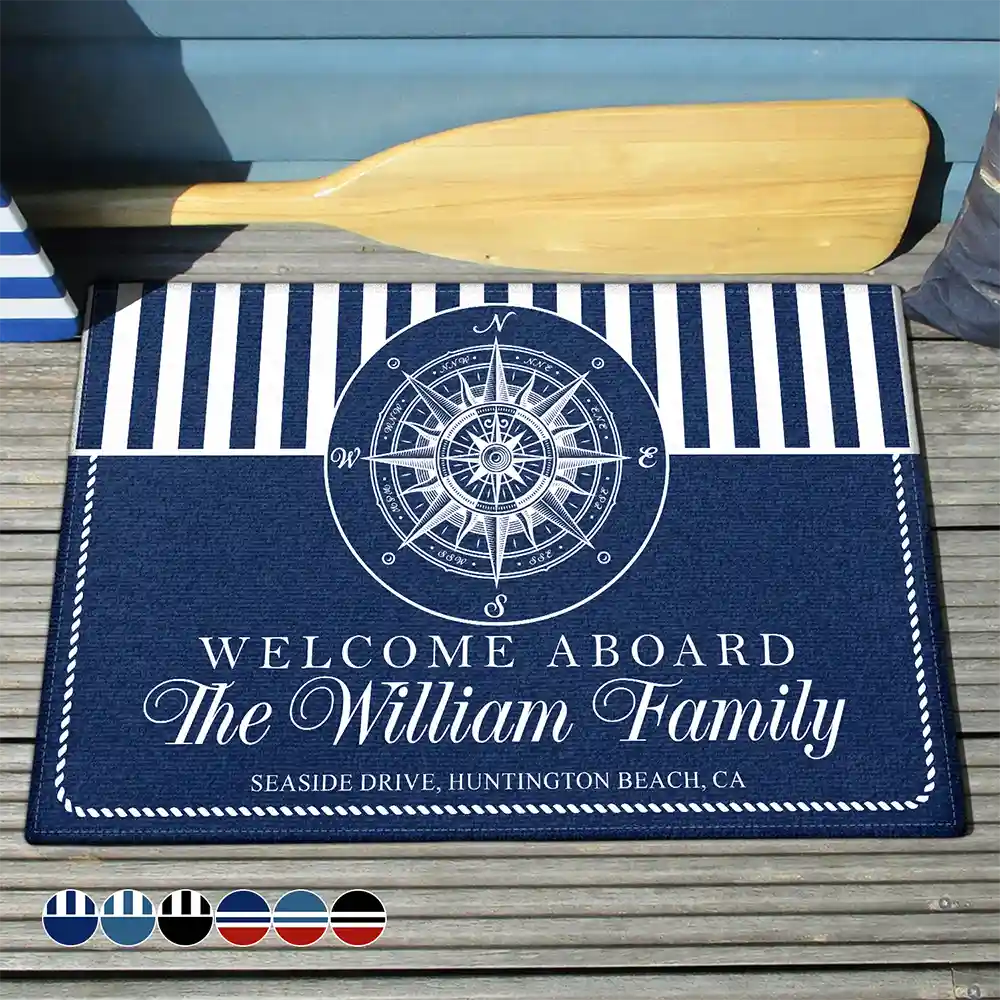 Welcome Aboard Beach House Nautical Family - Personalized Doormat