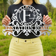 Family,Backyard - Welcome Family Name Monogram - Personalized Cutout Metal Sign