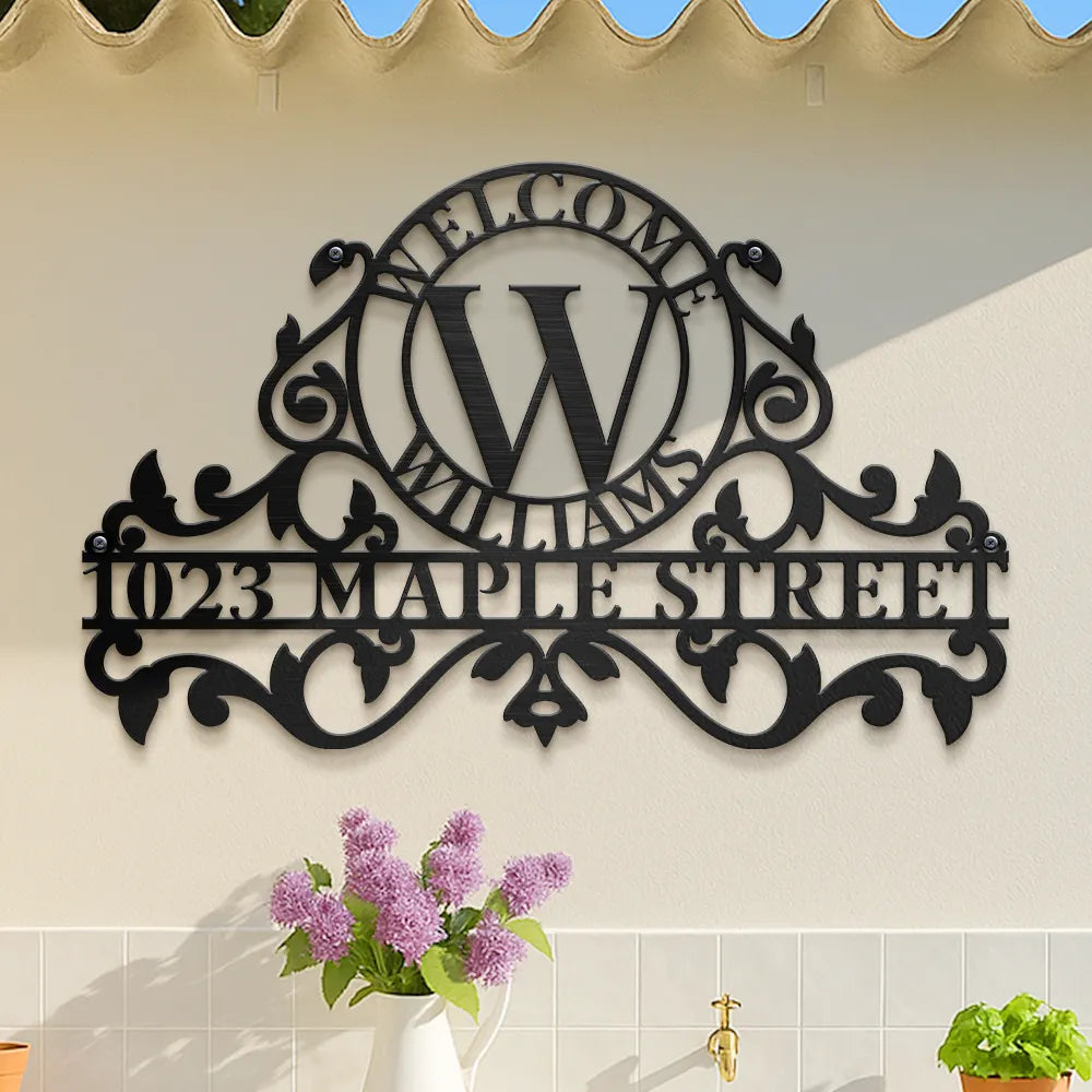 Family,Backyard - Welcome Family Name Monogram - Personalized Cutout Metal Sign