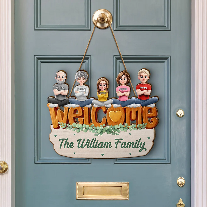 Parents,Gift For Grandparents,Family,Happy - Welcome Happy Family 3D Effect - Personalized Custom Shaped Wood Sign