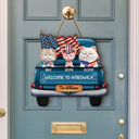 Cat Lovers, Cat Mom, America 250th, Independence Day, Funny - Welcome To Ameowica - Personalized Custom Shaped Wood Sign