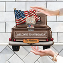 Cat Lovers, Cat Mom, America 250th, Independence Day, Funny - Welcome To Ameowica - Personalized Custom Shaped Wood Sign