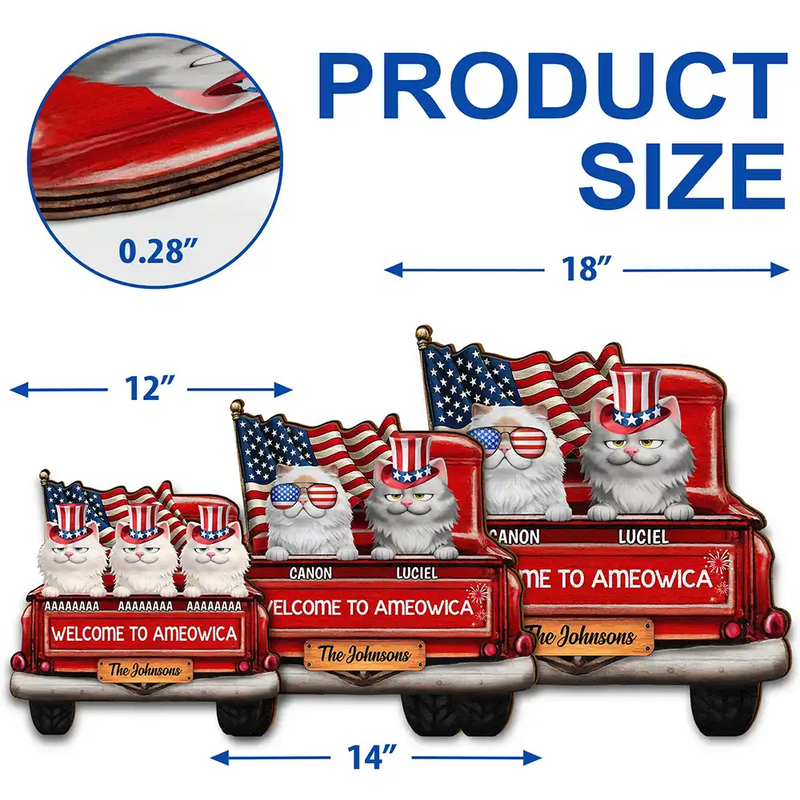 Cat Lovers, Cat Mom, America 250th, Independence Day, Funny - Welcome To Ameowica - Personalized Custom Shaped Wood Sign