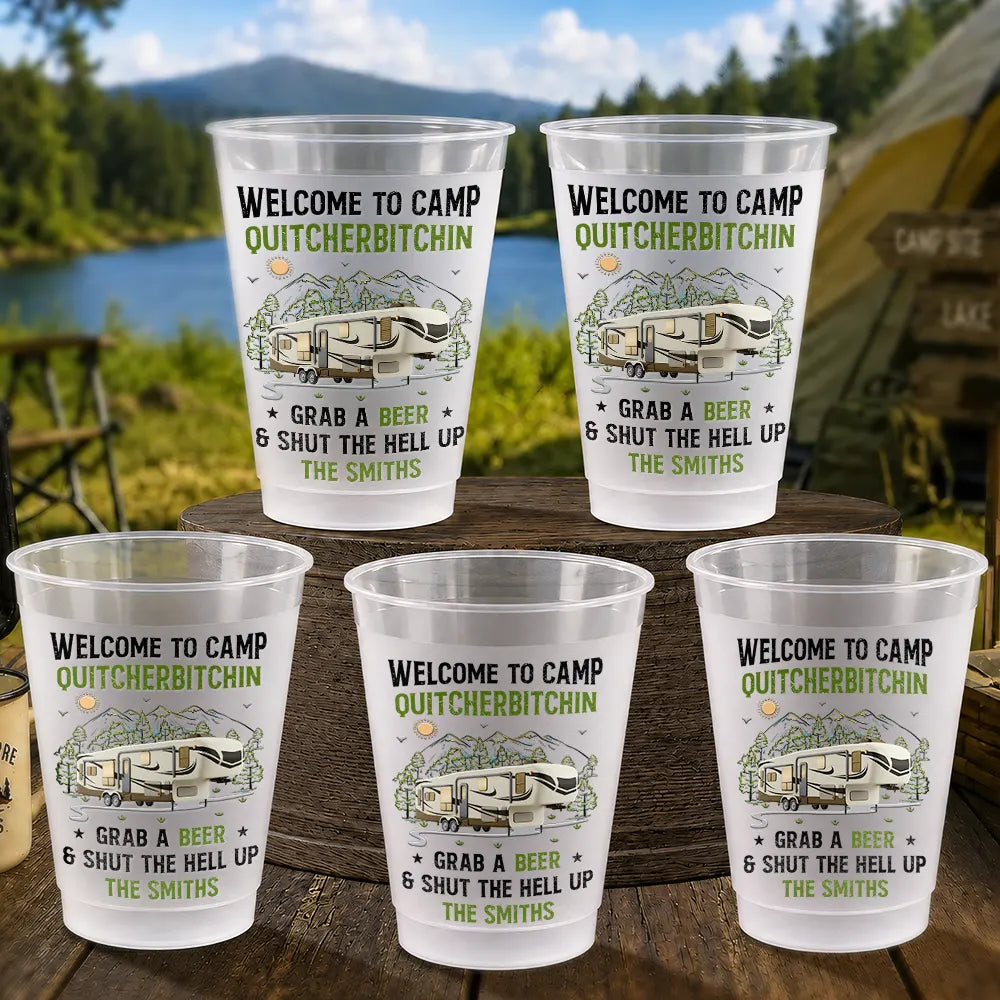 Playful,Camping,Family,Summer,Custom Text - Welcome To Camping Party - Personalized Frosted Cups