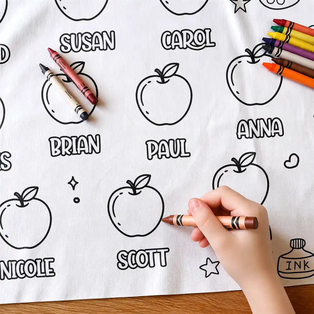 Teacher,Inspirational,Back To School,Icon,Custom Text - Welcome To First Grade Kindergarten - Personalized Coloring Tablecloth
