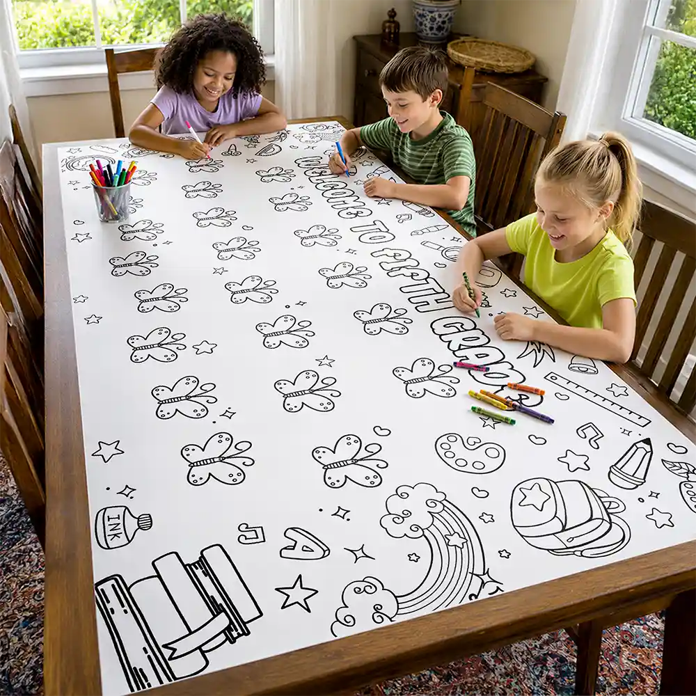 Teacher,Inspirational,Back To School,Icon,Custom Text - Welcome To First Grade Kindergarten - Personalized Coloring Tablecloth