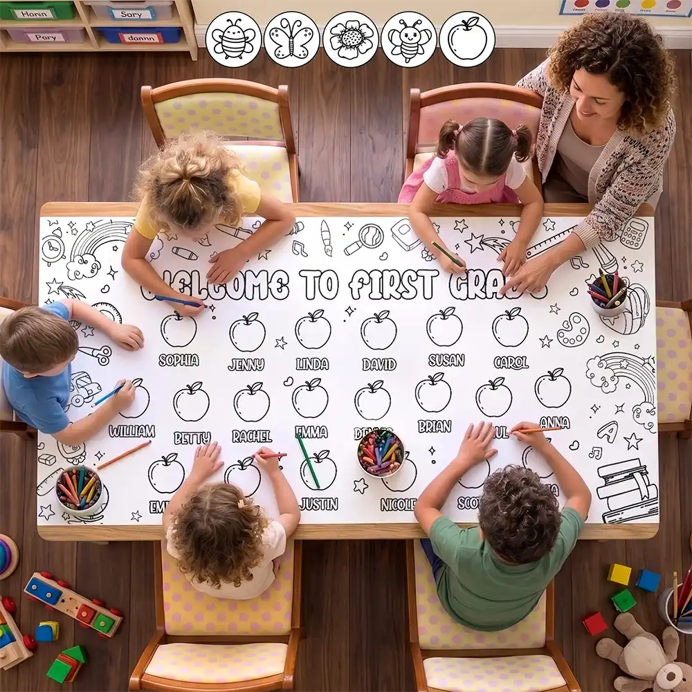 Welcome To First Grade Kindergarten - Personalized Coloring Tablecloth