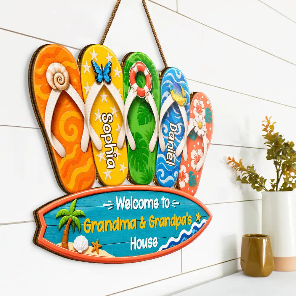 Summer, Grandparents, Top Market, Adorable, Custom Text - Welcome To Grandma Grandpa House - Personalized Custom Shaped Wood Sign
