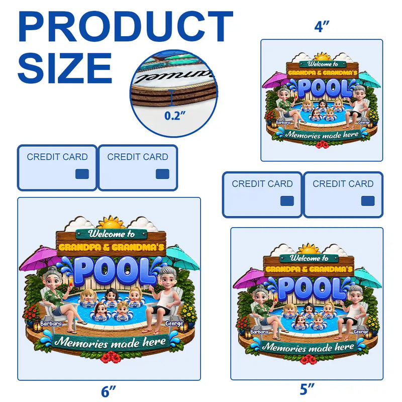 Poolside, Outdoor Decor, Summer, Grandparents, Top Market, Playful, Vector - Welcome To Grandma Grandpa Pool Summer - Personalized Custom Shaped Wood Sign