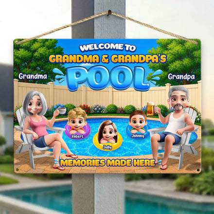 Welcome To Grandparents Pool Summer - Personalized Classic Metal Signs