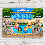 Poolside,Outdoor Decor,Summer,Grandparents,Top Market,Adorable,Vector - Welcome To Grandparents Pool Summer - Personalized Classic Metal Signs