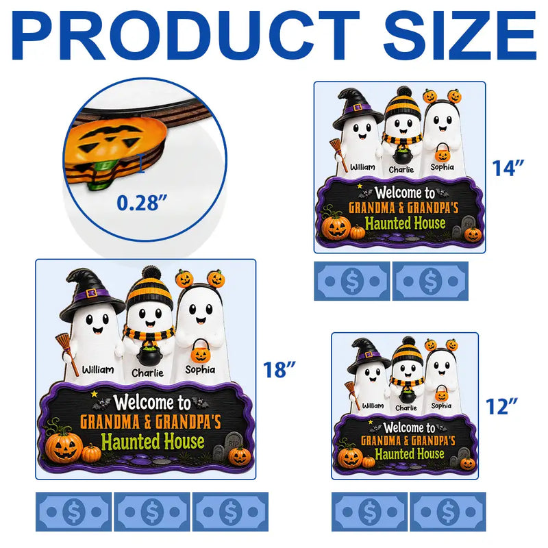 Adorable,Halloween,Grandparents,Icon - Welcome To Haunted House Halloween Boo - Personalized Custom Shaped Wood Sign