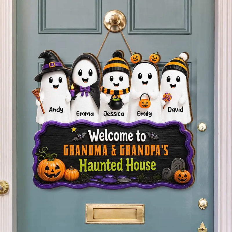 Adorable,Halloween,Grandparents,Icon - Welcome To Haunted House Halloween Boo - Personalized Custom Shaped Wood Sign