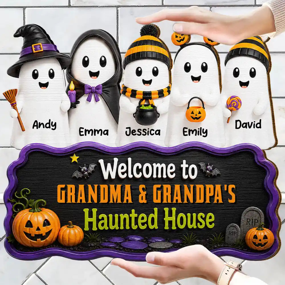 Adorable,Halloween,Grandparents,Icon - Welcome To Haunted House Halloween Boo - Personalized Custom Shaped Wood Sign