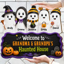 Adorable,Halloween,Grandparents,Icon - Welcome To Haunted House Halloween Boo - Personalized Custom Shaped Wood Sign