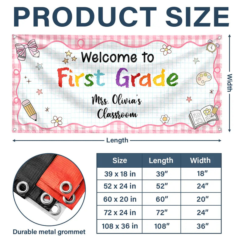 Teacher, Playful, Back To School, Custom Text - Welcome To Kindergarten Back To School - Personalized Horizontal Banner