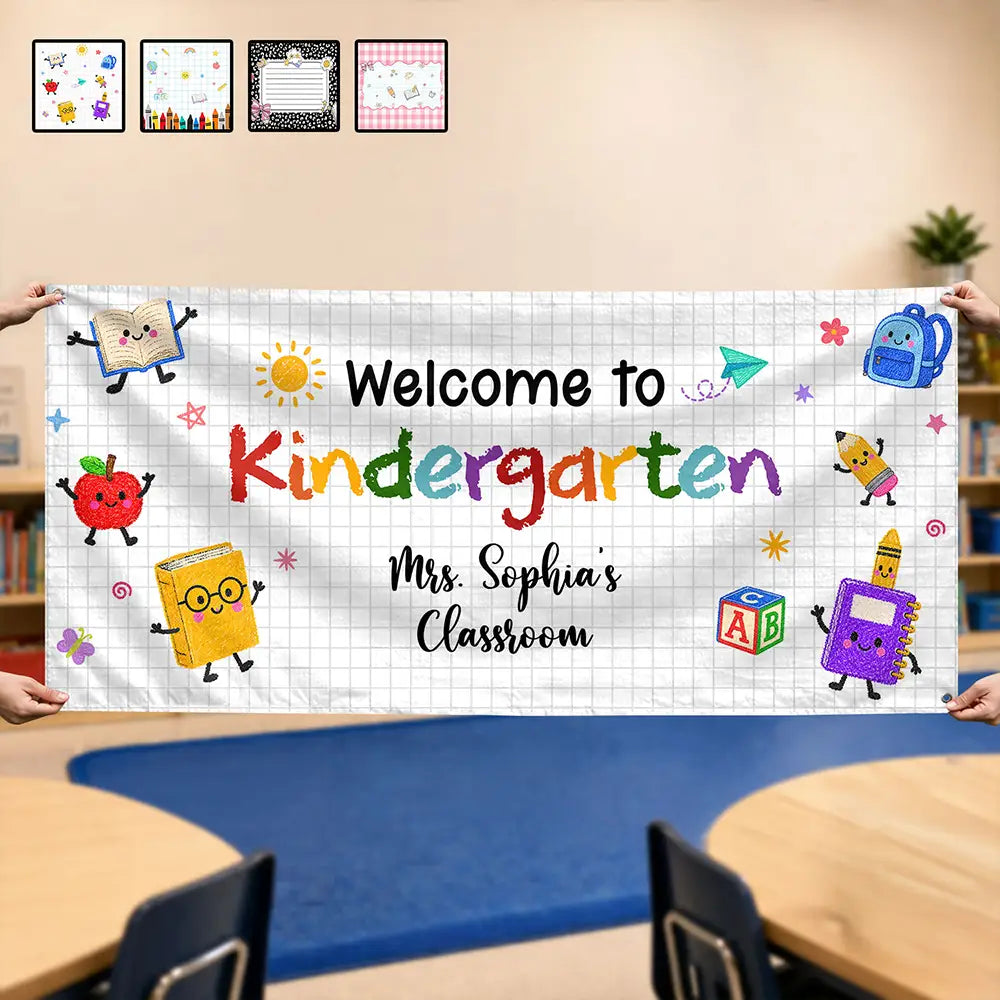 Teacher, Playful, Back To School, Custom Text - Welcome To Kindergarten Back To School - Personalized Horizontal Banner