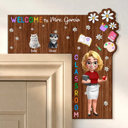 Back To School,Pet Lovers,Playful,Vector - Welcome To My Class Cat Dog Mom Teacher - Personalized Door Corner Wood Sign