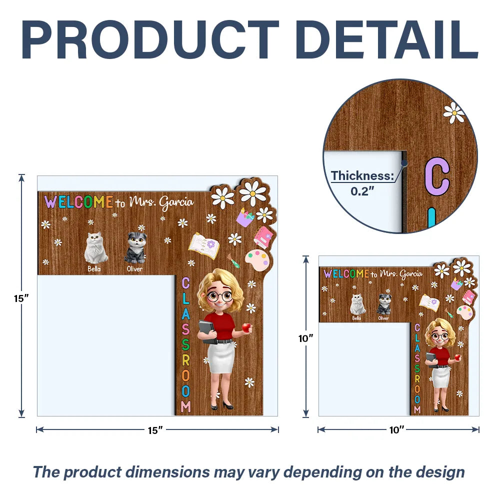Back To School,Pet Lovers,Playful,Vector - Welcome To My Class Cat Dog Mom Teacher - Personalized Door Corner Wood Sign