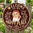 Gardening, Gift For Yourself, Gift For Women, Summer, Humorous, Vector - Welcome To My Happy Place - Personalized Custom Shaped Metal Sign