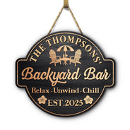 Backyard,Old Couples,Summer,Happy - Welcome To Our Backyard Oasis - Personalized Custom Shaped Wood Sign