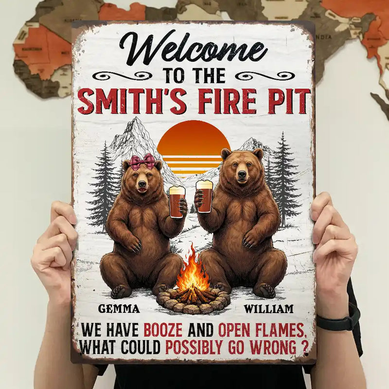 Old Couples,Gift For Husband,Gift For Wife,Gift For Boyfriend,Gift For Girlfriend,Camping,Campsite,Happy - Welcome To Our Fire Pit - Personalized Classic Metal Signs