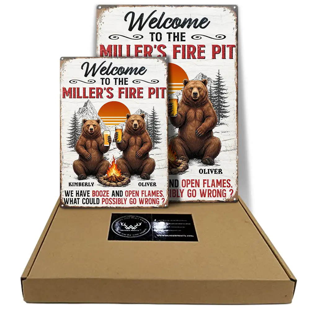 Old Couples,Gift For Husband,Gift For Wife,Gift For Boyfriend,Gift For Girlfriend,Camping,Campsite,Happy - Welcome To Our Fire Pit - Personalized Classic Metal Signs