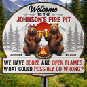 Old Couples,Gift For Husband,Gift For Wife,Gift For Boyfriend,Gift For Girlfriend,Camping,Campsite,Happy - Welcome To Our Fire Pit Bear Couple - Personalized Custom Shaped Metal Sign