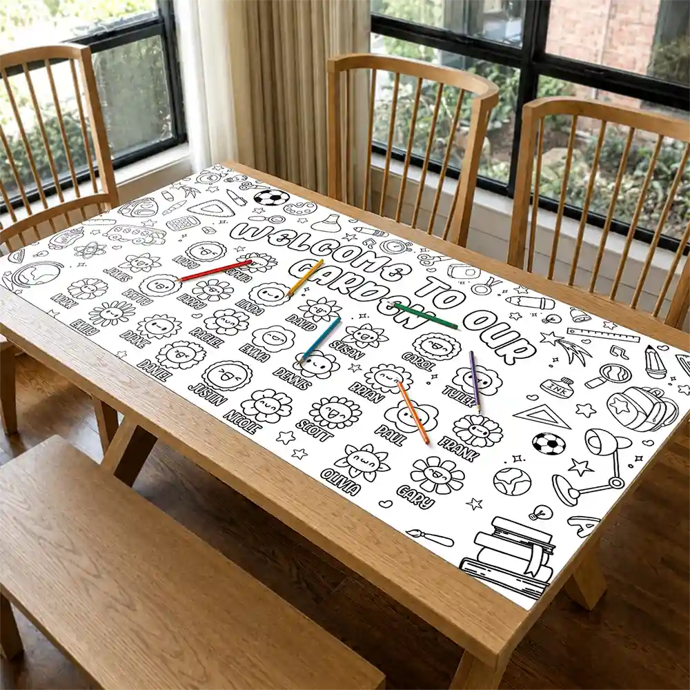 Teacher,Inspirational,Back To School,Icon,Custom Text - Welcome To Our Garden Back To School - Personalized Coloring Tablecloth