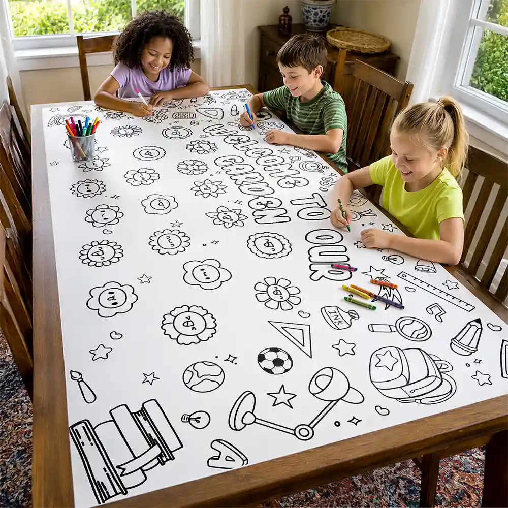 Teacher,Inspirational,Back To School,Icon,Custom Text - Welcome To Our Garden Back To School - Personalized Coloring Tablecloth