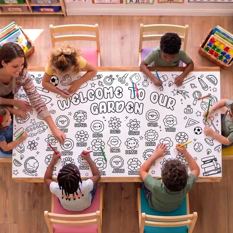 Teacher,Inspirational,Back To School,Icon,Custom Text - Welcome To Our Garden Back To School - Personalized Coloring Tablecloth