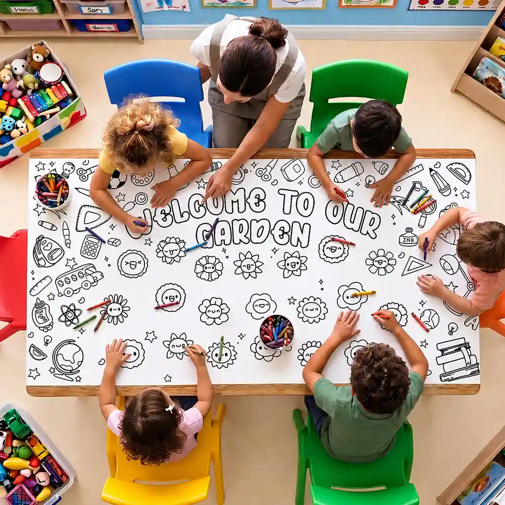 Teacher,Inspirational,Back To School,Icon,Custom Text - Welcome To Our Garden Back To School - Personalized Coloring Tablecloth
