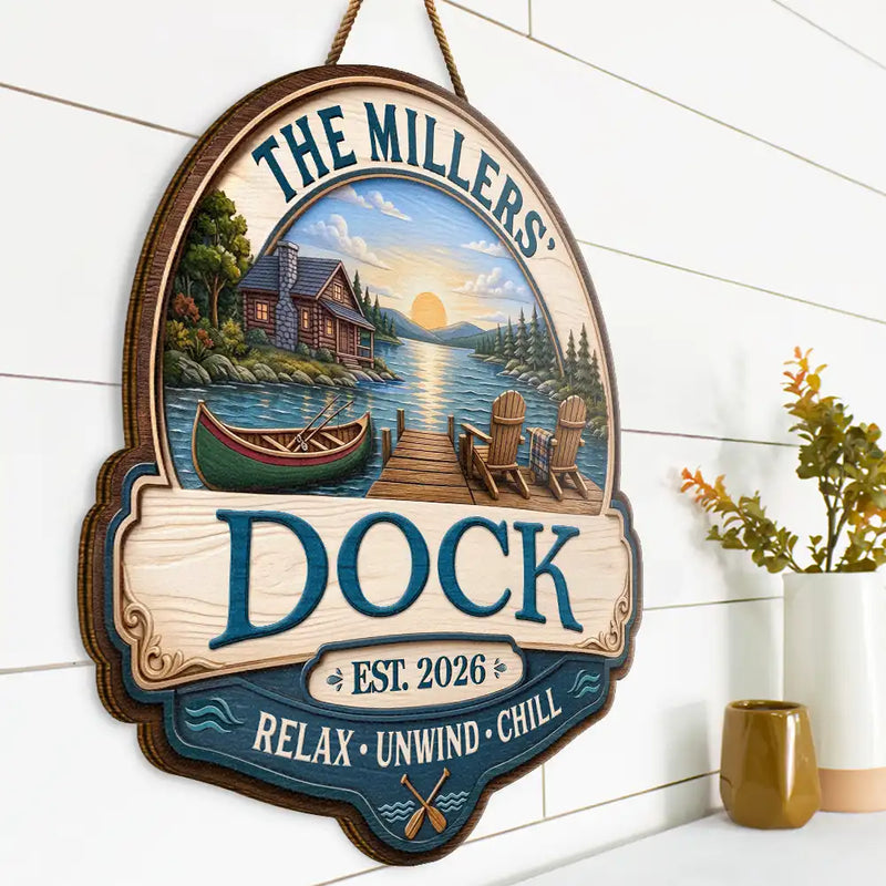 Family, Outdoor Decor, Lake, Icon, Warp Text, Happy - Welcome To Our Lake House Relax Unwind Enjoy - Personalized Custom Shaped Wood Sign