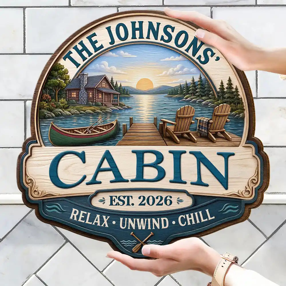 Family, Outdoor Decor, Lake, Icon, Warp Text, Happy - Welcome To Our Lake House Relax Unwind Enjoy - Personalized Custom Shaped Wood Sign
