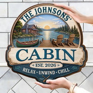 Family, Outdoor Decor, Lake, Icon, Warp Text, Happy - Welcome To Our Lake House Relax Unwind Enjoy - Personalized Custom Shaped Wood Sign