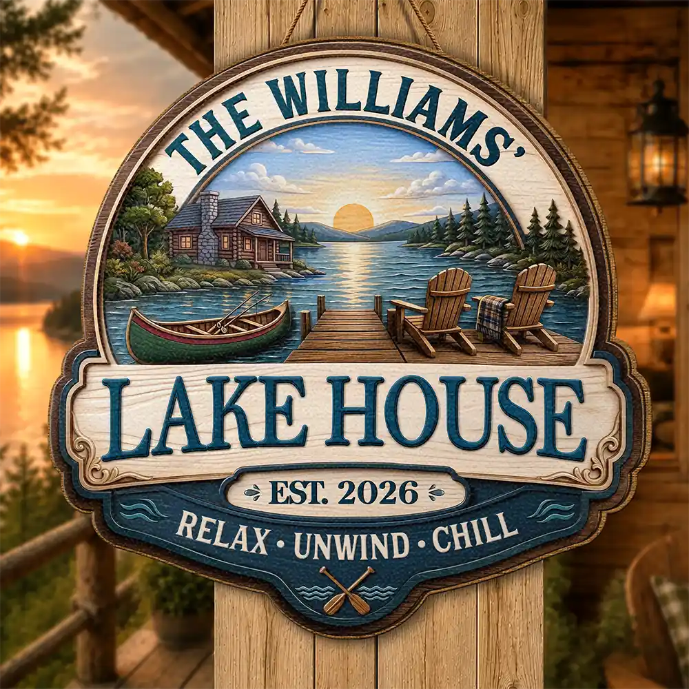 Welcome To Our Lake House Relax Unwind Enjoy - Personalized Custom Shaped Wood Sign