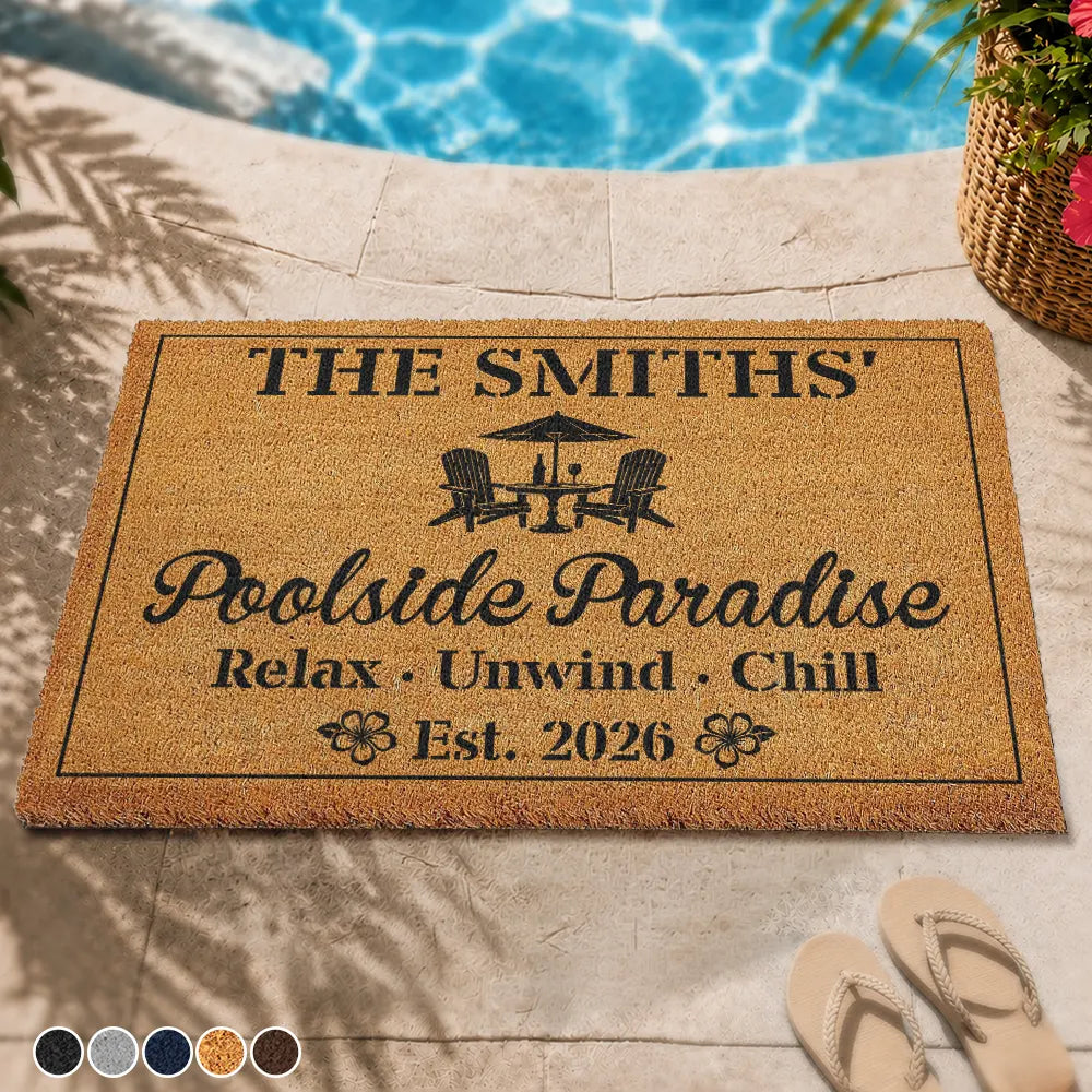 Welcome To Our Poolside Paradise - Personalized Coconut Doormat