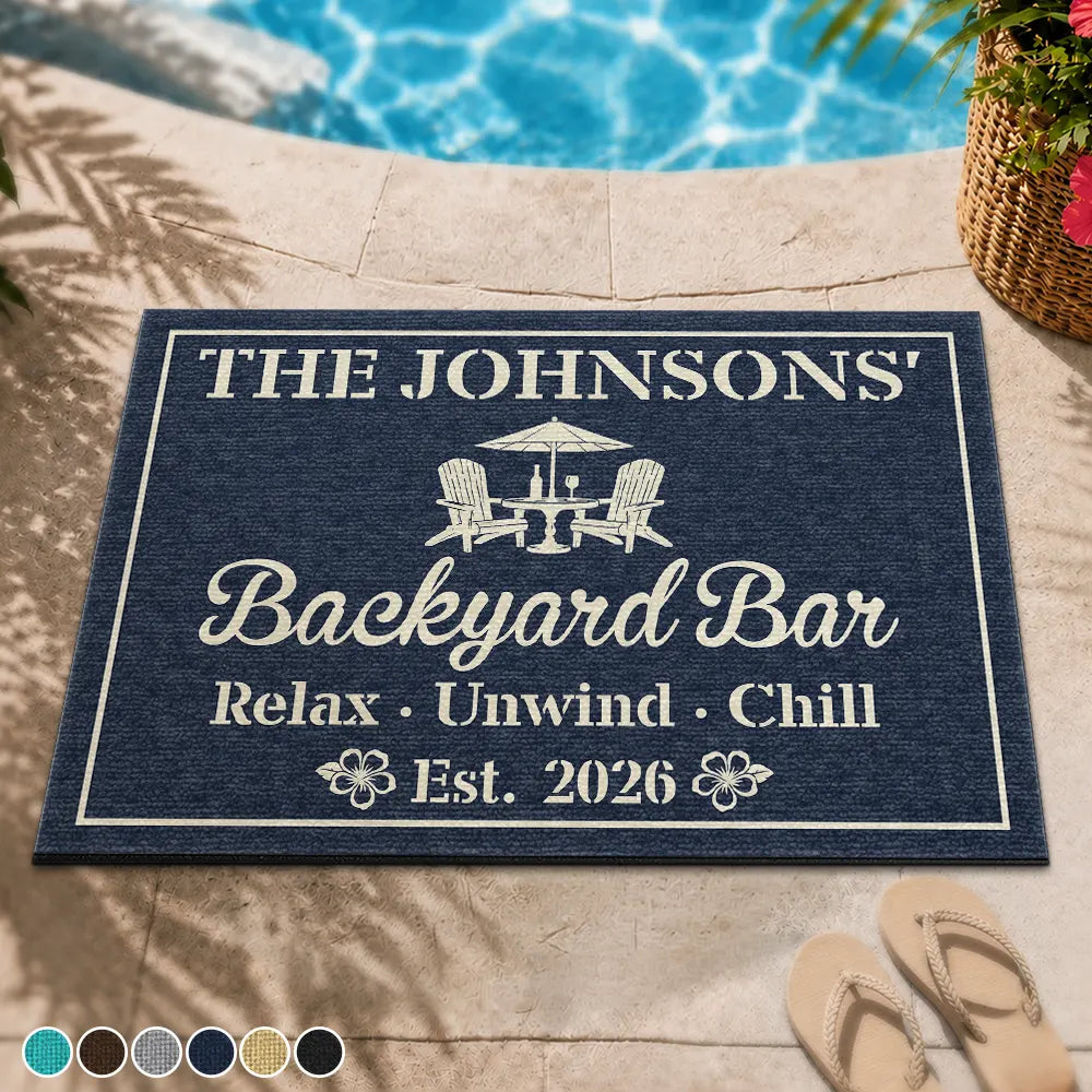 Poolside, Outdoor Decor, Summer, Top Market, Family, Cozy, Custom Text - Welcome To Our Poolside Paradise - Personalized Doormat