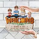 Welcome Beware Of Wife Kids Are Shady Husband Is Cool - Personalized Custom Shaped Wood Sign